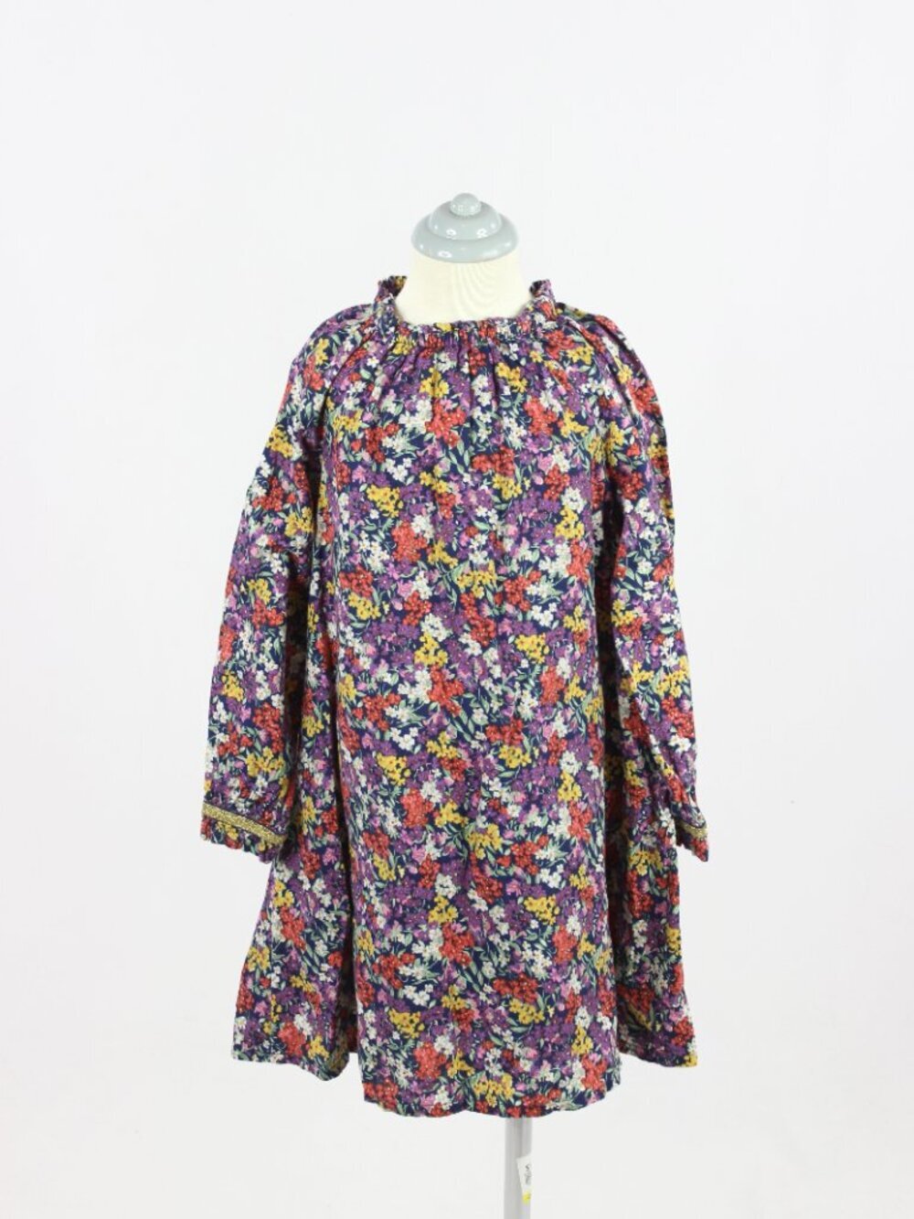 Girl's MINI BODEN Purple Floral Cotton Twill Smocked A-Line Dress, Size 6-7